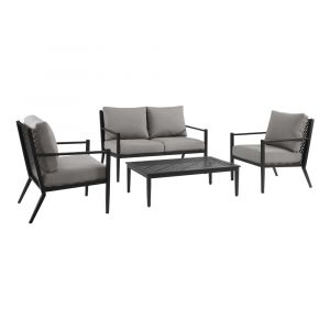 Pulaski - Metal Base Loveseat, Chair & Coffee Table set in Black w/ Gray Cushion Gray - D476-OUT-K1