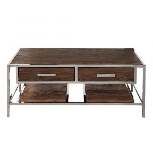 Pulaski - Modern Industrial Style Chocolate Brown Wood and Smoked Metal Cocktail Table - DS-D153-213