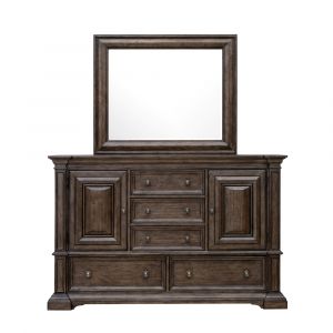 Pulaski - Woodbury 5-Drawer, 2 Cabinet Dresser & Mirror Set in Cowboy Boots Brown - P351-BR-K7