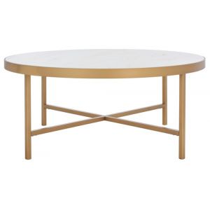 Safavieh - Caralyn Round Marble Coffee Table - White - Brass - SFV9512A