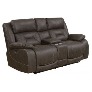 Steve Silver - Aria Recliner Loveseat with Console and Power Head Rest in Saddle Brown - AA950LBN