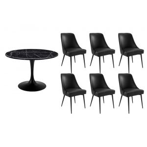 Steve Silver - Colfax 7PC Black Top and Black Base Dining Set With Black Chair - CF450KDBMT-D7PC-B