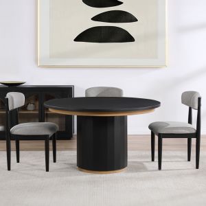 Steve Silver - Magnolia 52-inch Round Dining Table & 4 Upholstered Side Chairs - Black Finish - MM520K-D5PC
