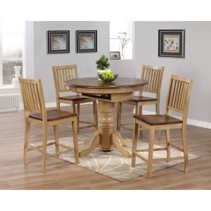 Sunset Trading - 5 Piece Brook Round or Oval Butterfly Leaf Pub Table Set with Slat Back Stools - DLU-BR4260CB-B60-PW5PC