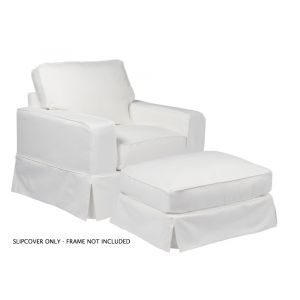 Sunset Trading - Americana Slipcover Set for Box Cushion Track Arm Chair and Ottoman - Performance Fabric - White - SU-108520SC-30-391081