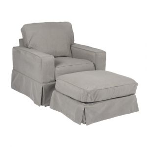 Sunset Trading - Americana Slipcovered Chair And Ottoman Performance Gray - SU-108520-30-391094