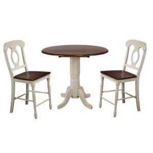 Sunset Trading - Andrews 3 Piece 42 Round Drop Leaf Pub Table Set With Napoleon Stools - DLU-ADW4242CB-B50-AW3PC