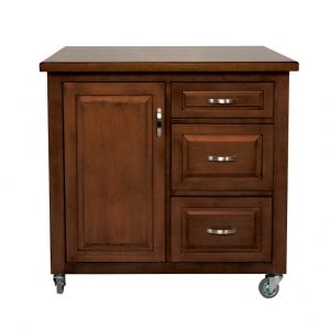 Sunset Trading - Andrews Kitchen Cart - Three Drawers - Adjustable Shelf Cabinet - Distressed Chestnut Brown - PK-CRT-04-CT