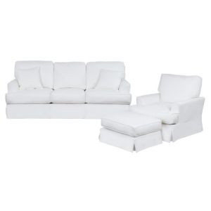 Sunset Trading - Ariana 3 Piece Slipcovered Living Room Set Sofa Chair With Ottoman Performance White - SU-78301-20-30-81