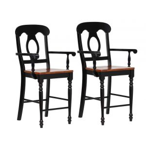Sunset Trading - Black Cherry Selections Napoleon Barstool with Arms - Antique Black and Cherry - Counter Height Stool� (Set of 2) - DLU-B50A-BCH-2
