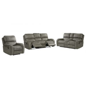Sunset Trading - Calvin 3 Piece Reclining Living Room Set Sofa, Recliner and Loveseat with Storage Console Nailheads Easy to Clean Gray Upholstery - SU-CL23004100-3PC
