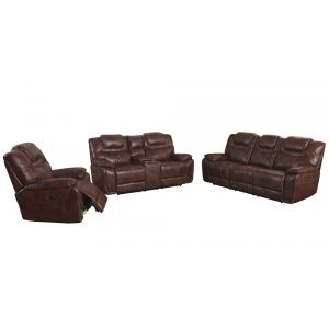 Sunset Trading -  Diamond Power 3 Piece Reclining Living Room Set Brown Leather - SU-ZY5018A-H246-3PC