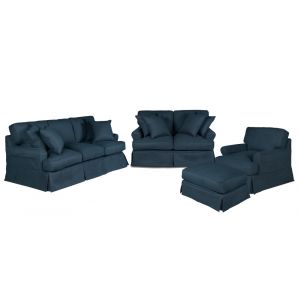 Sunset Trading - Horizon 4 Piece Slipcovered Living Room Set - Washable Moisture and Stain Resistant Navy Blue Performance Fabric - SU-1176-49-4P
