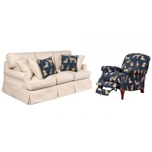 Sunset Trading - Horizon 2 Piece Living Room Set - Tan Performance Fabric Slipcovered Sofa - Happy Dog Manual Recliner with Two Matching Pillows - SU-1176-84-109047