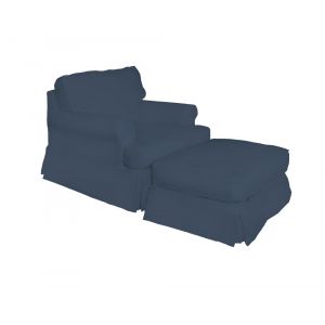 Sunset Trading - Horizon Slipcovered T Cushion Chair With Ottoman Performance Navy Blue - SU-117620-30-391049
