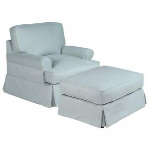 Sunset Trading - Horizon Slipcovered T Cushion Chair With Ottoman Performance Ocean Blue - SU-117620-30-391043
