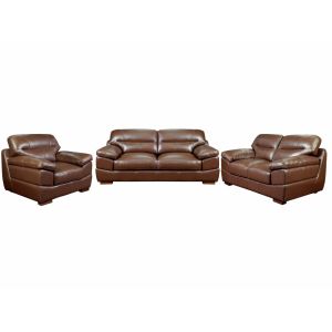 Sunset Trading - Jayson 3 Piece Top Grain Leather Living Room Set Chestnut Brown Sofa Loveseat and Chair - SU-JH86-SP3P