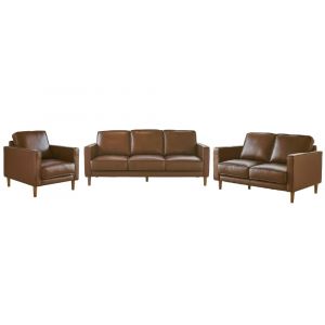 Sunset Trading - Prelude 3 Piece Top Grain Leather Living Room Set Chestnut Brown Mid Century Modern Sofa Loveseat and Chair - SU-PR15070-86-E3P