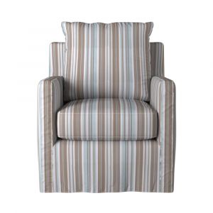 Sunset Trading - Seaside Blue Striped Slipcovered Swivel Chair - Performance Fabric - Box Cushion - Track Arm - SU-159593-395225