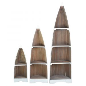 Sunset Trading -  Shabby Chic Cottage  3 Piece Boat Shaped Freestanding Shelves White/Driftwood Brown - CC-CAB1920TLD-WWDW