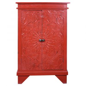 Sunset Trading -  Shabby Chic Cottage  Carved Accent Cabinet Distressed Red - CC-CAB236LD-AR
