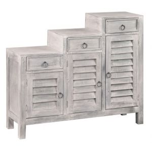 Sunset Trading - Shabby Chic Cottage Three Tiered Shutter Cabinet Distressed Light Gray - CC-CAB1181LD-SW