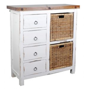 Sunset Trading - Shabby Chic Cottage Whitewashed Basket Cabinet - CC-CAB2228TLD-WWSV-B