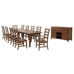 Sunset Trading - Simply Brook 12 Piece Rectangular Extendable Table Dining Set Sideboard Amish Brown - DLU-BR134-AMSB12PC