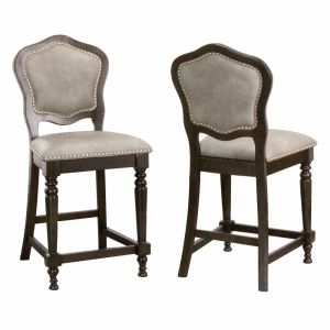 Sunset Trading - Vegas Upholstered Barstools with Backs - Counter Height Dining Chairs - Distressed Gray Wood - Nailheads (Set of 2) - CR-87711-24-2