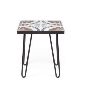 TEMAHOME - Dalle End Table in Tile on MDF with Dark Grey Steel Legs - 9500627545