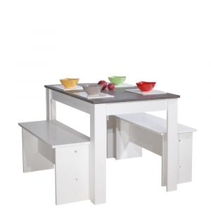 TEMAHOME - Nice Dining Table with Benches in White / Concrete Look - E2281A2198X00