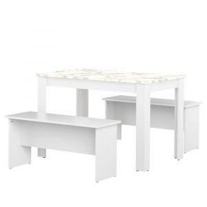 TEMAHOME - Nice Dining Table With Benches in White / Marble Look - E2281A2145X00