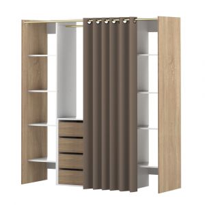 TEMAHOME - Tom Clothes Storage System - 2 Columns & Shoe Cabinet in Natural Oak Color, White / Taupe - X4320X0391R00