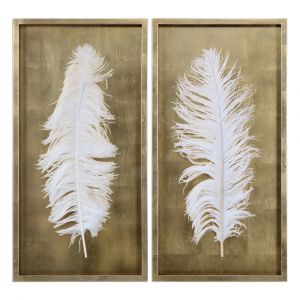 Uttermost - White Feathers Gold Shadow Box (Set of 2) - 04057