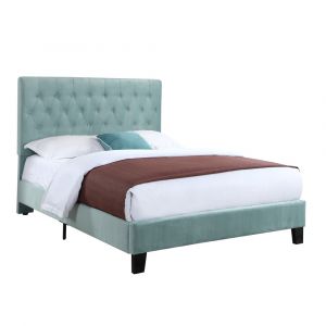 Wallace & Bay - Bates Aqua Velvet King Upholstered Bed with Tufted, Padded Headboard, And Platform-Style Base - B510025