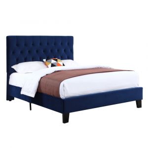 Wallace & Bay - Bates Cobalt Velvet Cal King Upholstered Bed with Tufted, Padded Headboard, And Platform-Style Base - B510027