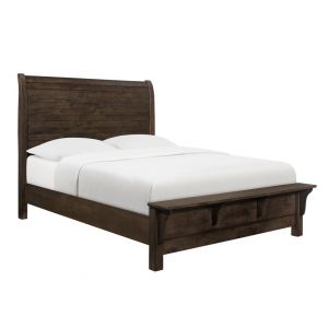 Wallace & Bay - Bonilla Gray Brown Queen Bed with Curved Plank Headboard And Built-In Bench Footboard - B510078