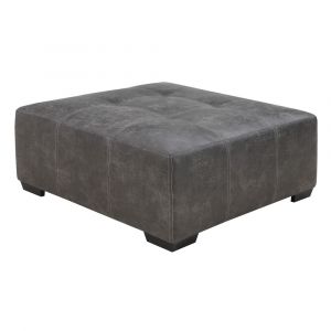 Wallace & Bay - Bright Charcoal Tweed and Faux Leather Ottoman with Tufted Top, Contrast Stitching, And Block Feet - U510444
