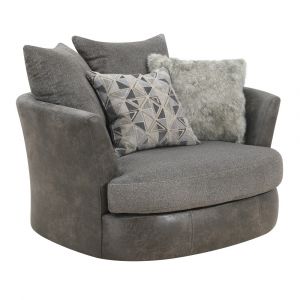 Wallace & Bay - Bright Charcoal Tweed and Faux Leather Swivel Accent Chair with Barrel Back And Cozy Fabrics - U510438