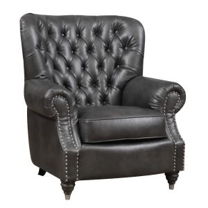 Wallace & Bay - Crane Deep Charcoal Accent Chair with Faux Leather Upholstery, Nailhead Trim, And Rolled Arms - U510384