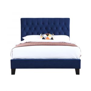 Wallace & Bay - Dalton Cobalt Velvet Twin Upholstered Bed with Tufted, Padded Headboard, And Platform-Style Base - B510020