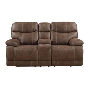 Wallace & Bay - Franklin Hickory Reclining Loveseat with Faux Leather Upholstery, Dual Reclining Seats, And Pillow Arms - U510468