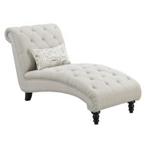 Wallace & Bay - Hardy Almost White Chaise with Button Tufting, Nailhead Trim, And Turned Legs - U510292