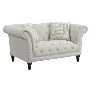 Wallace & Bay - Hardy Almost White Loveseat, with Pillows, Button Tufting, Nailhead Trim, And Turned Legs - U510288