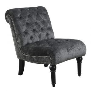 Wallace & Bay - Hardy Deep Charcoal Armless Accent Chair with Button Tufting, Nailhead Trim, And Turned Legs - U510295