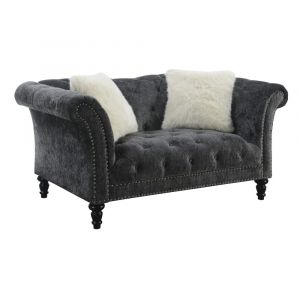Wallace & Bay - Hardy Deep Charcoal Loveseat, with Pillows, Button Tufting, Nailhead Trim, And Turned Legs - U510289