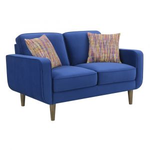 Wallace & Bay - Holland Bold Blue Loveseat with Velvet Upholstery, Wood Legs, And Track Arms - U510411
