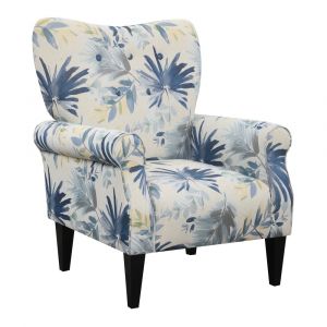 Wallace & Bay - Kelley Blue Floral Accent Chair with Button Tufting And Roll Arms - U510390