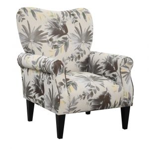 Wallace & Bay - Kelley Gray Floral Accent Chair with Button Tufting And Roll Arms - U510389