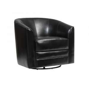 Wallace & Bay - Little Black Swivel Accent Chair with Faux Leather Upholstery, Welt Trim, And Barrel Back - U510445
